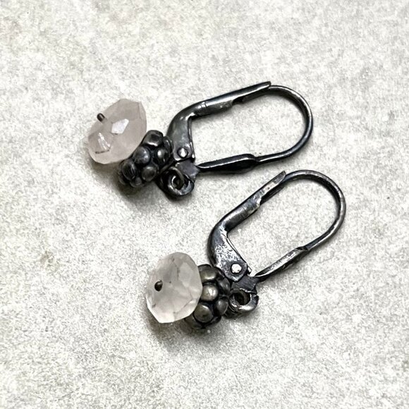 Vtg Sundance Catalog Rose Quartz Crystal Drop Pierced Earrings with Lever Backs - Picture 2 of 5